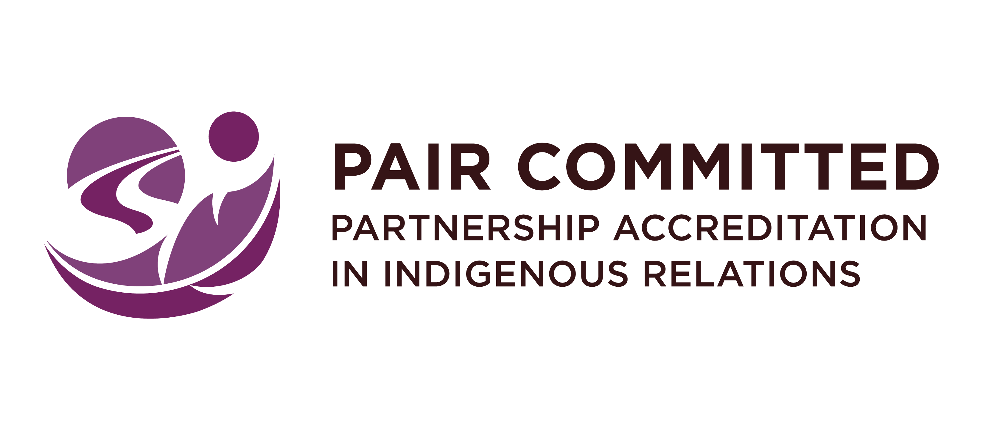 Logo for PAIR Committed, featuring a stylized purple figure and text: Partnership Accreditation in Indigenous Relations.