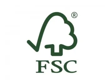 FSC logo featuring a green tree outline with a checkmark and the letters "FSC" underneath, representing the Forest Stewardship Council certification.