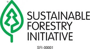 Sustainable Forestry Initiative logo with a green tree outline and the text "Sustainable Forestry Initiative SFI-00001.