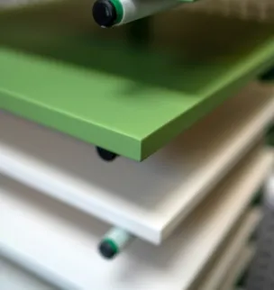 Green and white stacked shelving with visible round connectors.