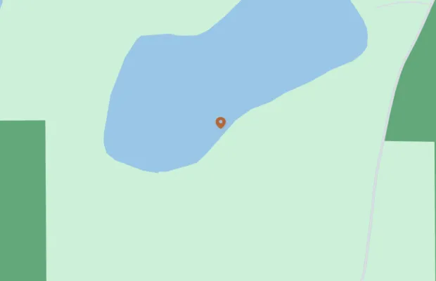 A map displaying a blue lake with a location pin marked on its edge. Surrounding areas show a mix of green spaces and pathways.