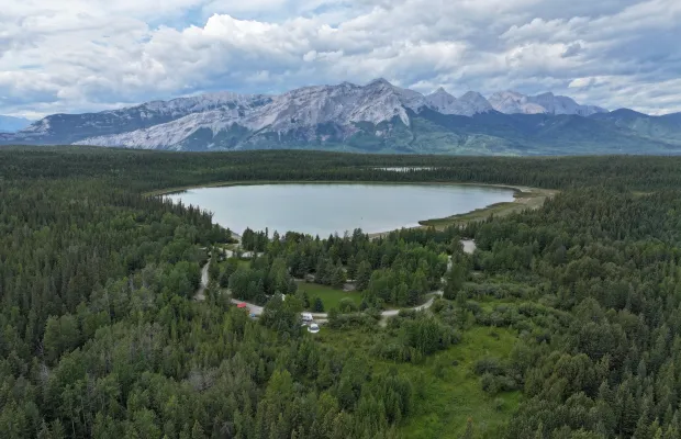 The Wildhorse Lake Campground, with spectacular views of the Rocky Mountains.