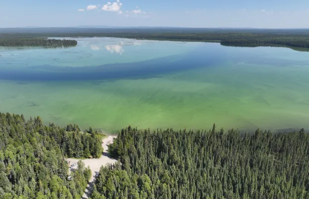 The Obed Lake Campground and boat launch are clearly visible in the center left of the photo.