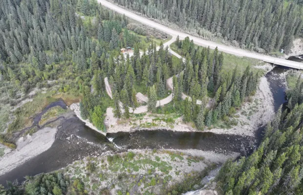 The Brown Creek Campground is immediately adjacent to Brown Creek visible in the forefront of the picture.