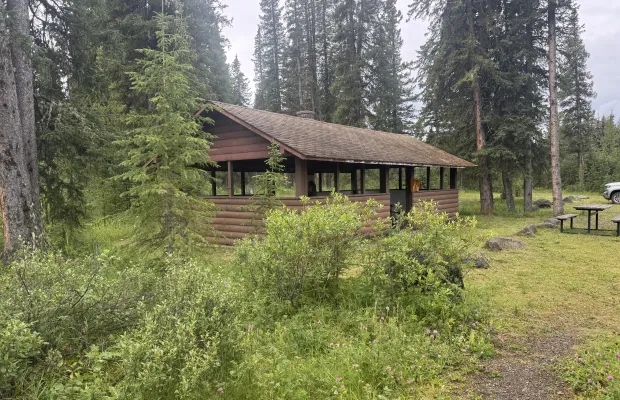 The picnic shelter at the day-use area in the Big Berland Campground.